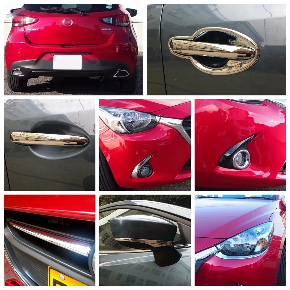

Front Rear Fog Lamps Ligths Door Handle Bowl Grille Grill Cover Trim For Mazda 2 Demio 2015 - 2021 Chrome Accessories Exterior