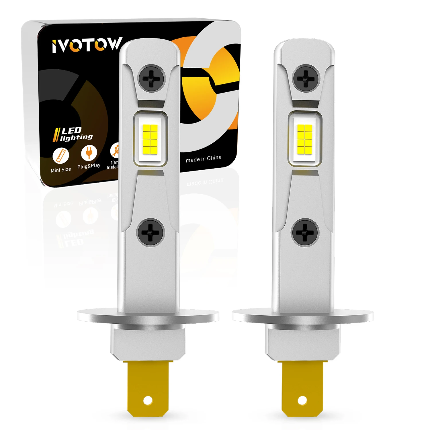 

IVOTOW 2Pcs H1 LED Headlight Bulb Mini Size Design Wireless Fanless For Car Head Fog Light 16 Pcs CSP Chips 12000LM 6500K White