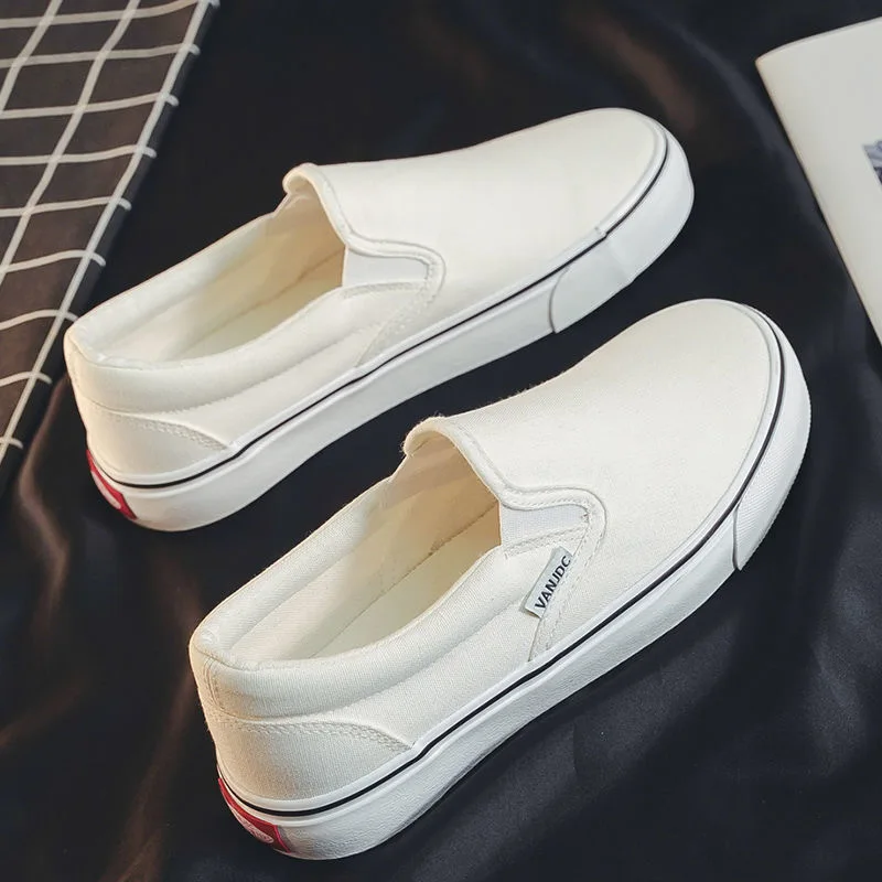 

2023 new summer canvas shoes for women, anti-odor slip-on slip-ons, casual solid color milk tea color plate shoes