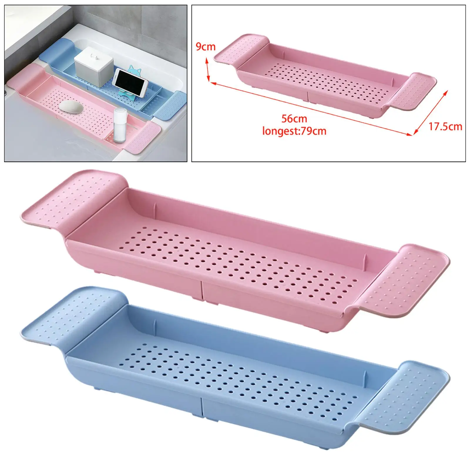 Expandable Bathtub Shelf, Bathtub Caddy, Adjustable Caddy Tray, Storage Rack, Multifunctional Organizer