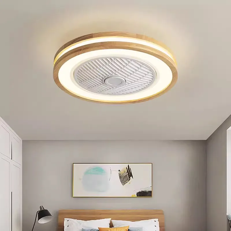 Nordic Wooden ceiling fan Remote Control Round square lamp Led Living room ventillator lamp Simple bedroom ceiling fan lights