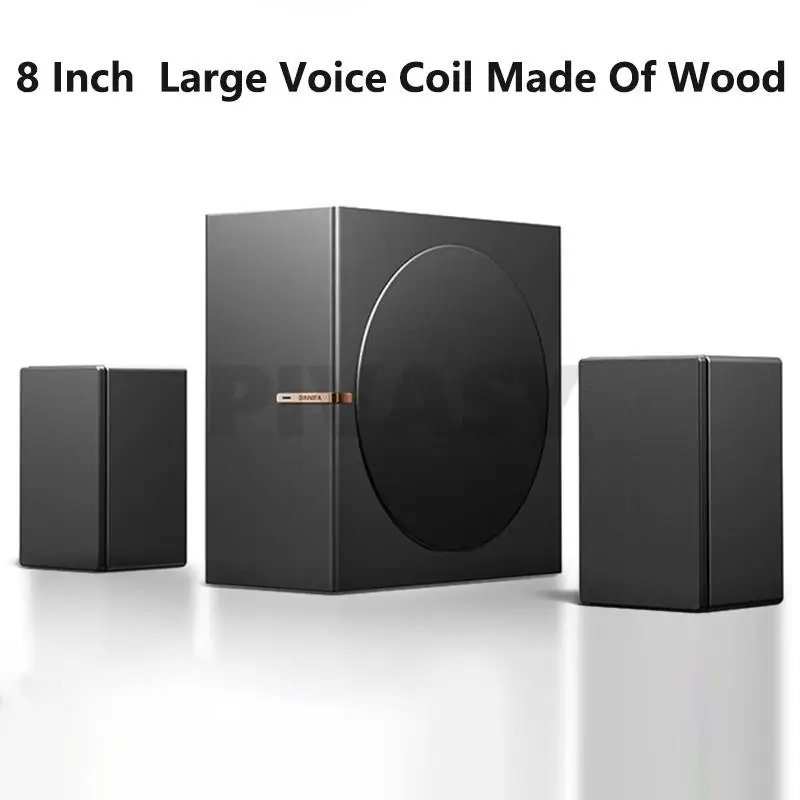 High Power 8 Inch Wooden Bass Speaker Full-Range Subwoofer Bluetooth Speaker 2.1 Active For TV Computer Home Desktop Set