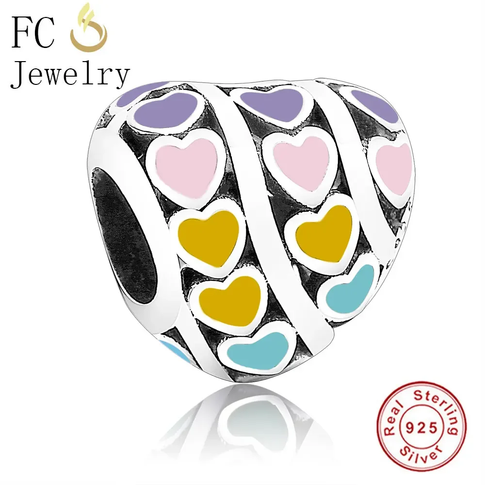 

FC Jewelry Fit Original Brand charms Bracelets 925 Sterling Silver paved Color Enamel Heart Beads Kralen Perles diy making