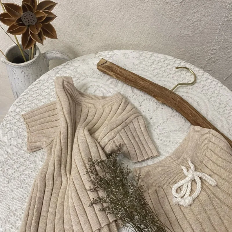 Neonato ragazza ragazzo cotone lavorato a maglia vestiti a coste Set Tshirt + pantaloncini 2 pezzi neonato bambino abbigliamento Set estate vestiti per bambini 0-2Y - immagine 4