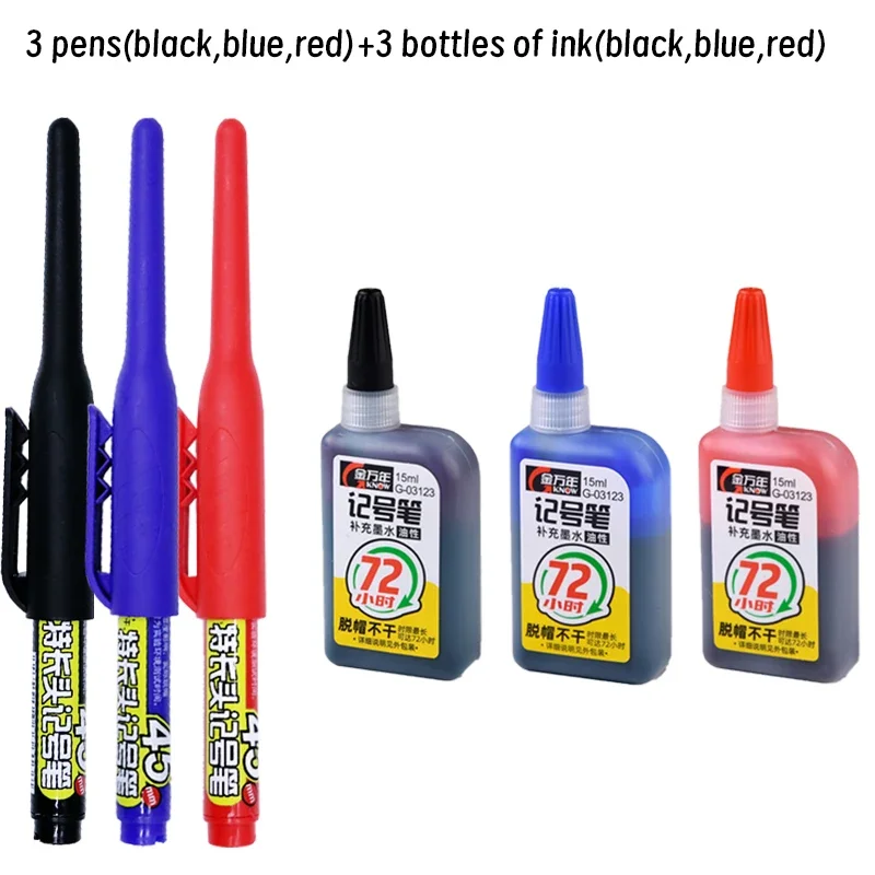 Waterproof Long Nib Deep Hole Marker Pen for Woodworking - Black/Blue/Red Ink