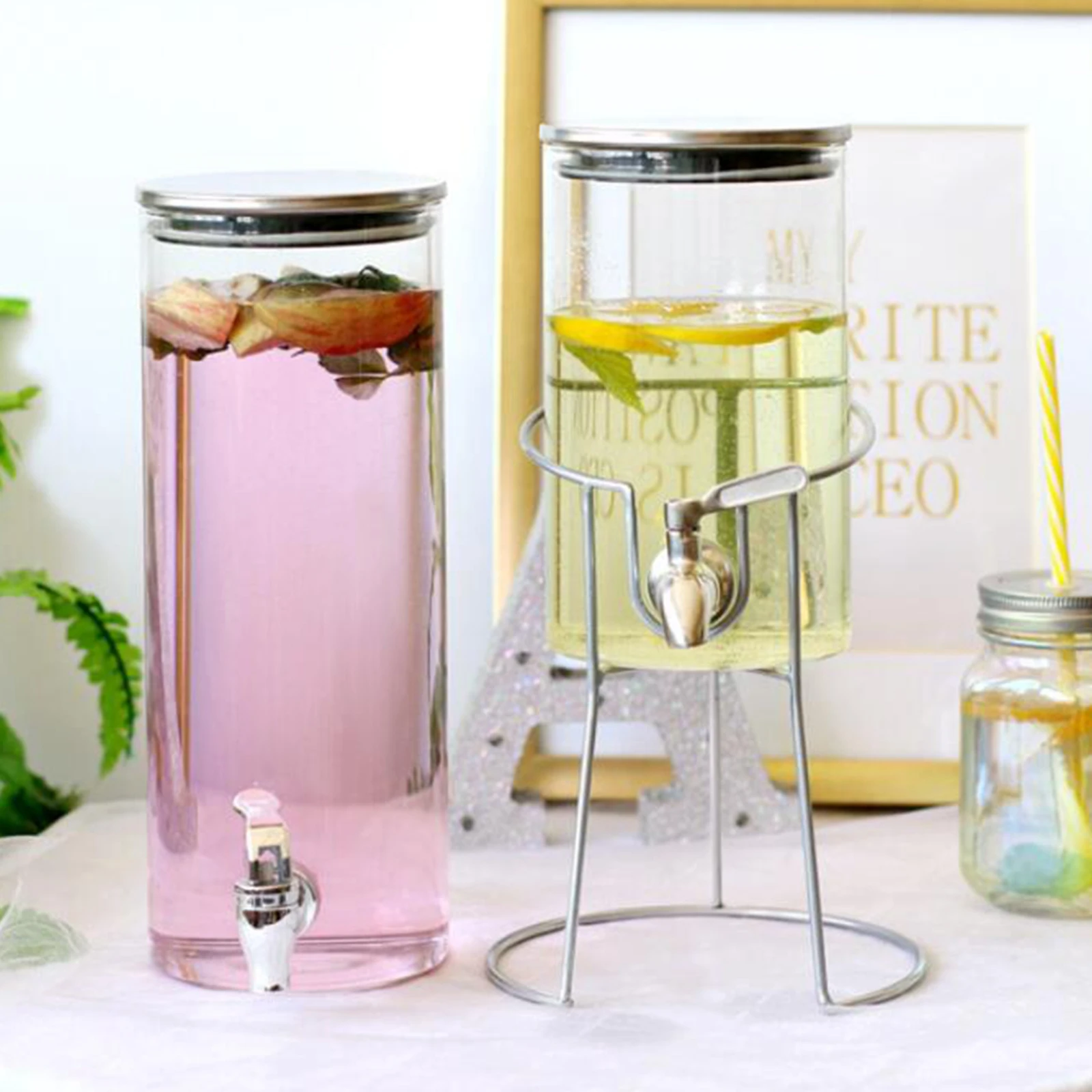 4L Glass Jar Party Juice Dispenser Glass Drink Beverage Dispenser with Tap  and Stand - AliExpress