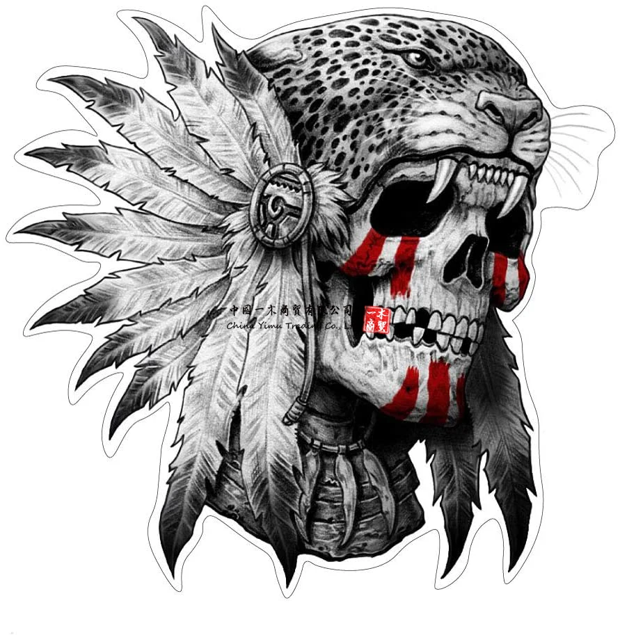 Adesivi Per Auto Per Nativo Jaguar Skull Sticker Skull Indian Skull Circa Feather Decoration Cats