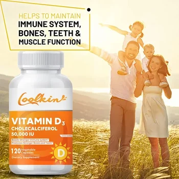 Vitamin D3 50,000 IU - Strengthen Bones and Teeth, Promote Muscle & Immune Health, Promote Calcium Absorption,Dietary Supplement