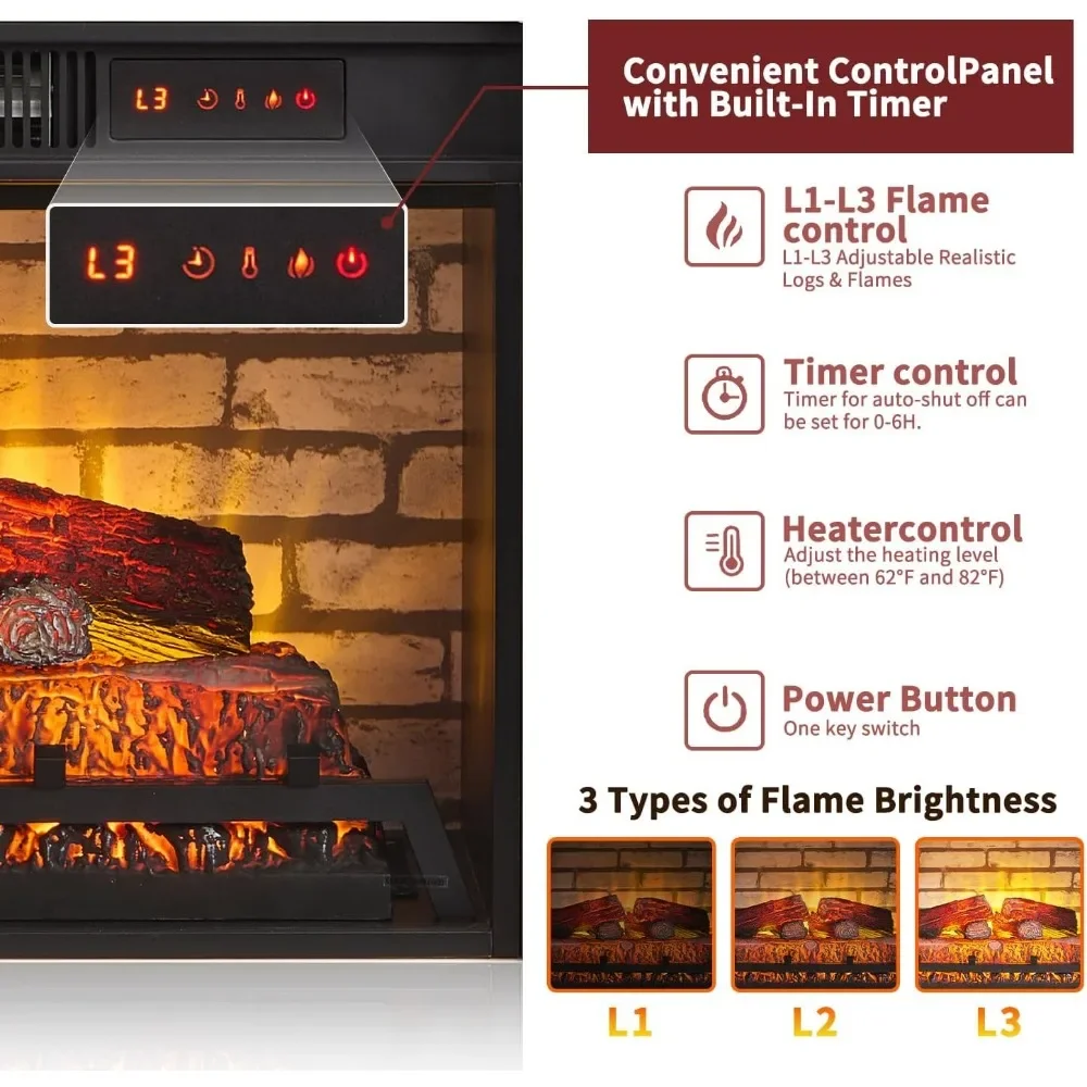 Electric Fireplace with Mantel, 42" Fireplace TV Stand with 23'' Freestanding Electric Fireplace Heater, Remote Control 5