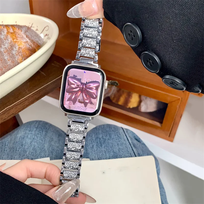 

Retro Luxury Metal Diamond Strap 49mm For Apple Watch 49 45 40 41 40 44mm Correa Men Women Bracelet Band For iwatch 8 SE 7 6 5 4
