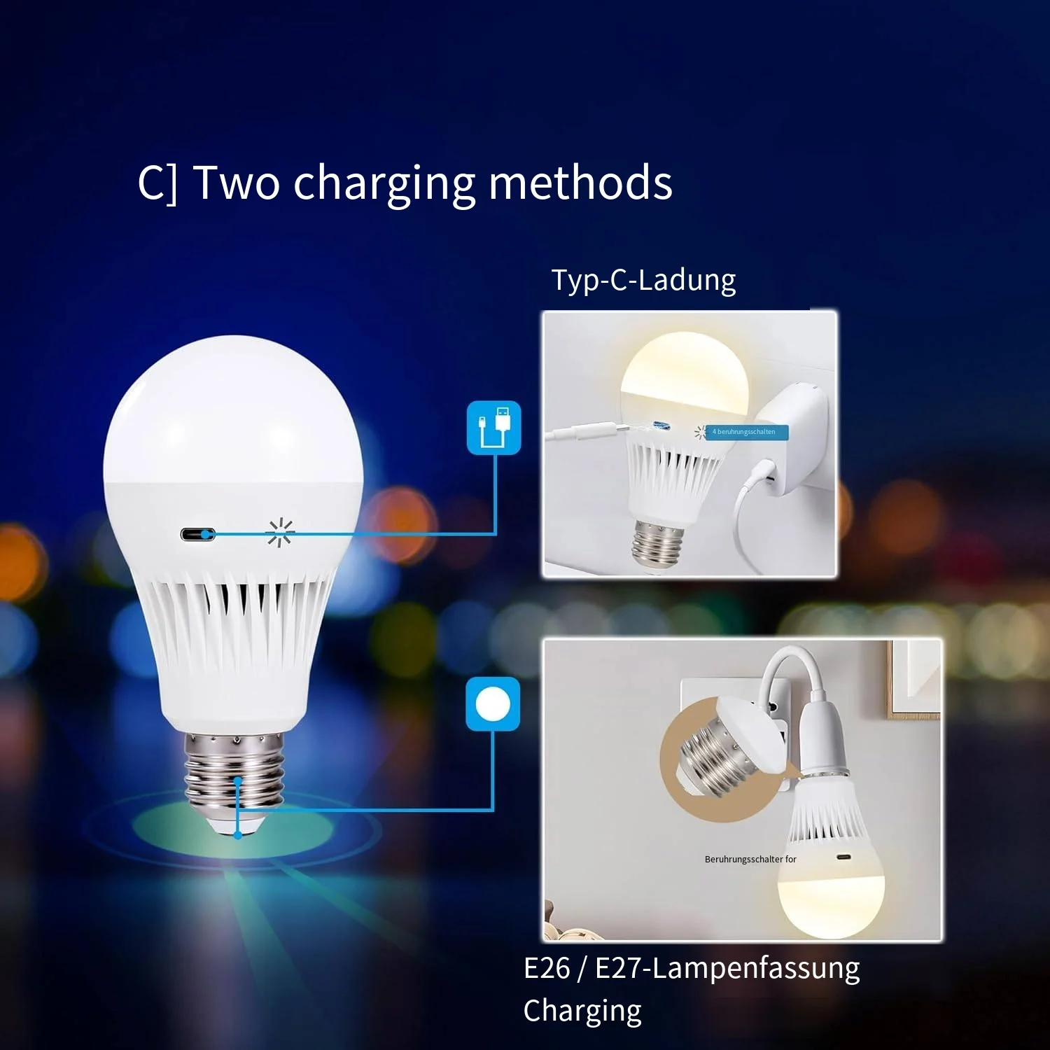 220V E27 rechargeable emergency bulb，Remote control timing and dimming，3 colour Cordless wall lamp replacement bulb bulb