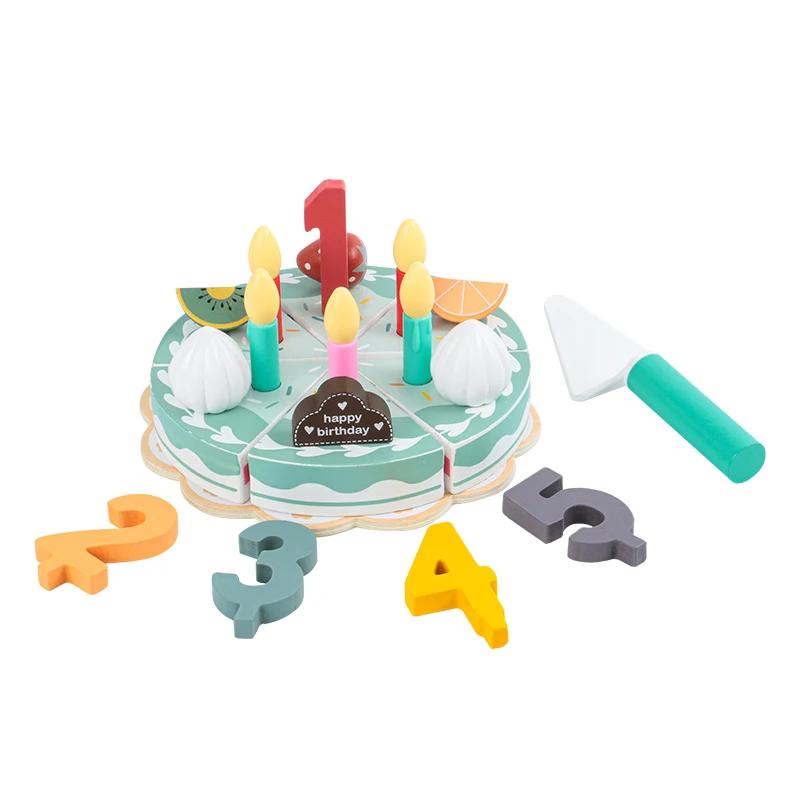 Pretend Play Kitchen Toys Kids Gifts Fashion Pretend Play Cutting Wooden Simulation Cream Strawberry Birthday Cake Toy With Candles Early Education