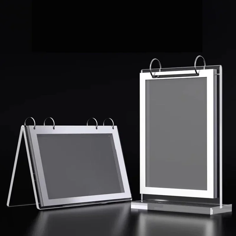 Tabletop Type Promotion Acrylic Transparent Sign Advertising Menu Two-sided Turning Vertical Loose-leaf Page Stand Display