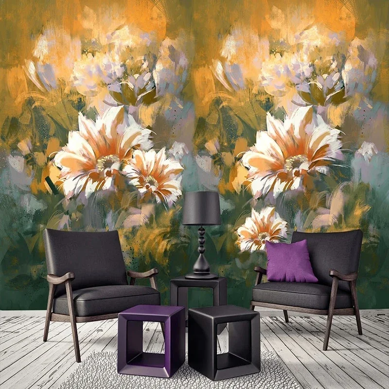 Custom European Hand Painted Oil Painting Flowers Mural Photo Wallpaper Living Room Bedroom Sofa Background Home Decor 3D Fresco