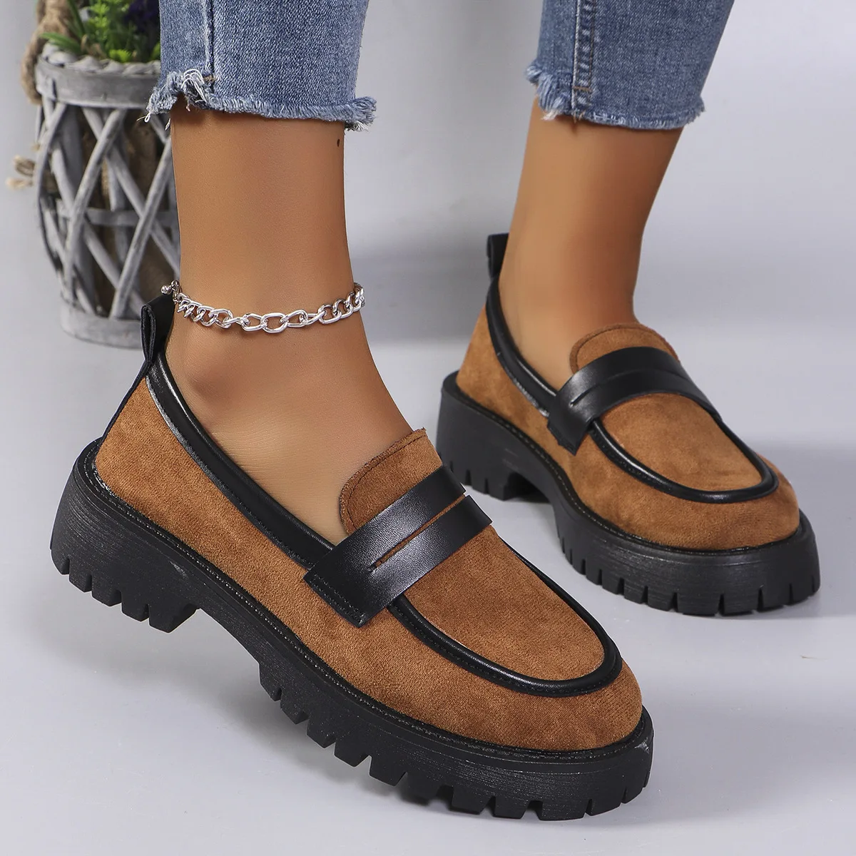 Women's Fashion Leopard Patchwork Slip-on Loafers Chunky Heel Platform Flats 2024 New Moccasins Casual Shoes Plus Size Zapatos 6
