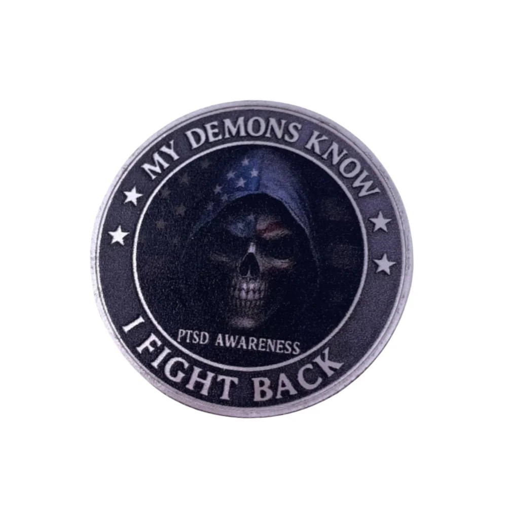 2025 신규 컬렉션 실버 베테랑 코인 나의 악마들은 내가 반격할 것 PTSD 인식 챌린지 코인 선물용-Freehip.co.kr