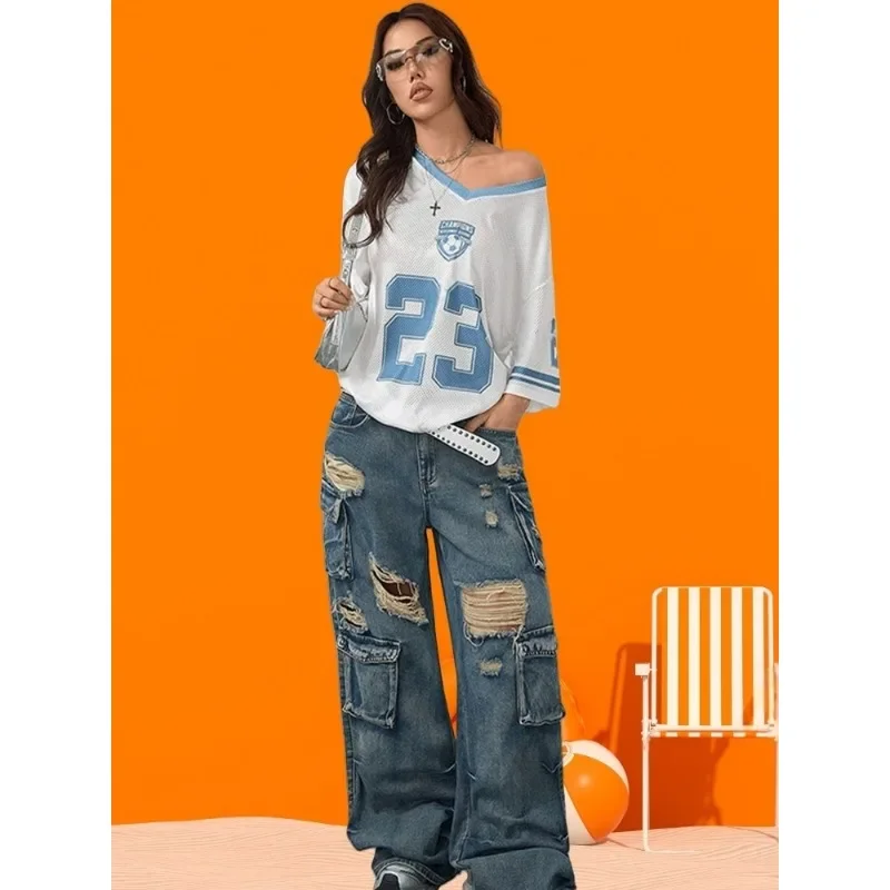 Summer 25 No.23 Unisex Quick Drying Printed T-shirt V-neck Short Sleeved Mesh Sports Football Uniform Y2K Casual Oversized Top