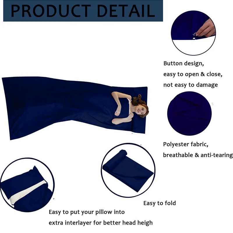 Sleeping Bag Liner Portable Lightweight Sleeping Bag Cotton Feel Travel Sheet With Pillow Slot Backpacking & Camping Accessories