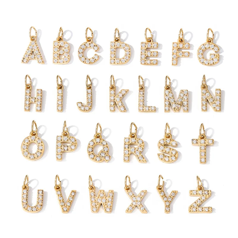 

26 Letters/Set 8MM Zircon Pendant for Necklace Bracelet Anklet DIY Making Stainless Steel Couple Pendants Jewelry Accessories