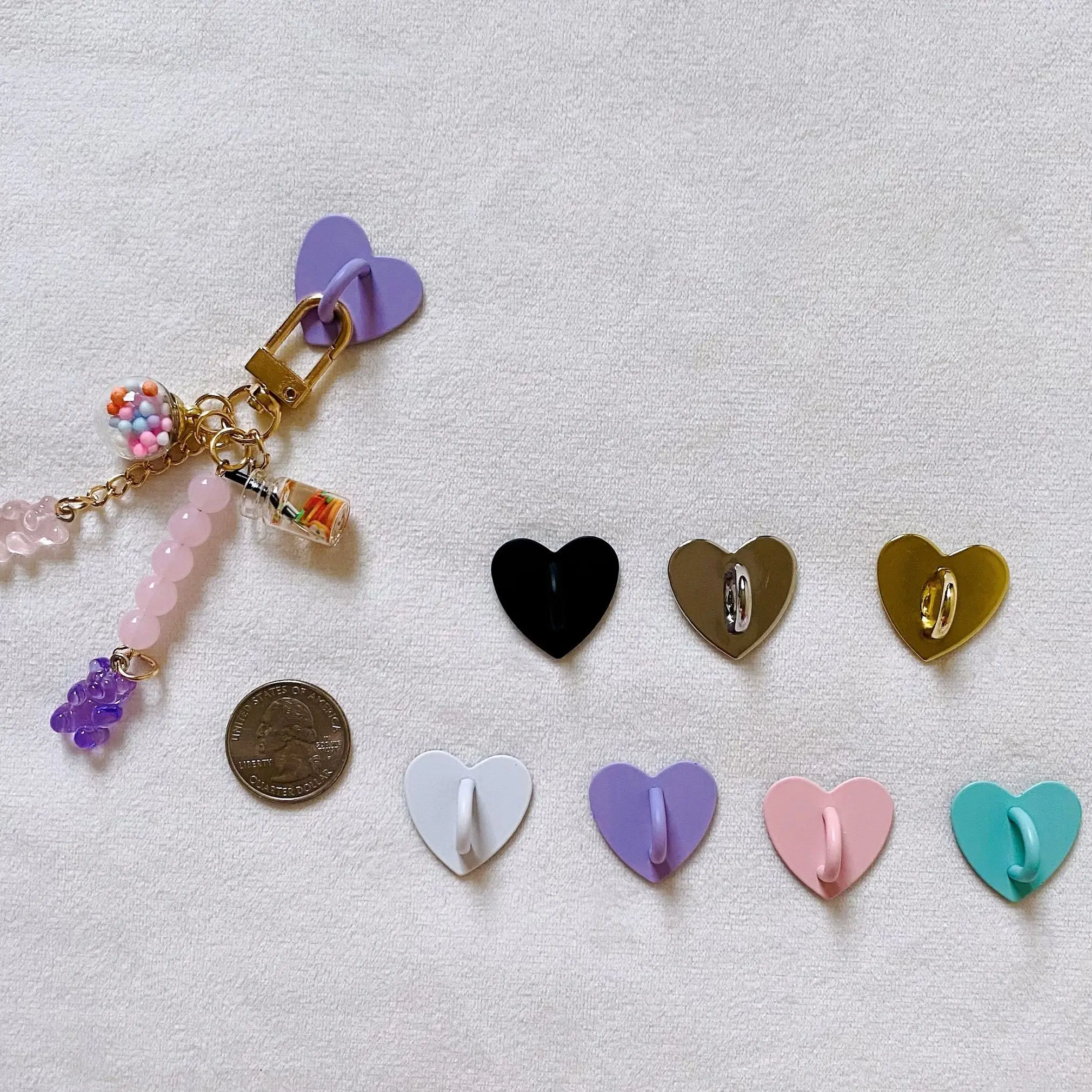 

Kawaii Adhesive Heart Shape Metal Phone Charm Alloy Keychain Accessories Pendant Bag Charm Mobile Phone Charm