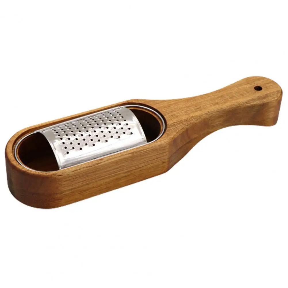Stainless Steel Cheese Grater Box Long Handle Wood Grater