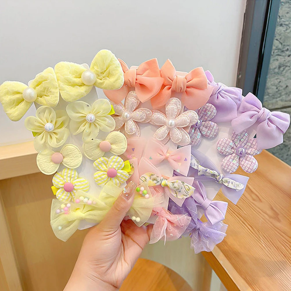 귀여운 어린이 헤어 클립 세트 유행 패브릭 메쉬 Bowknot 꽃 머리핀 앞머리 헤어 클립 헤어 액세서리 여자 모자를 쓰고 있죠