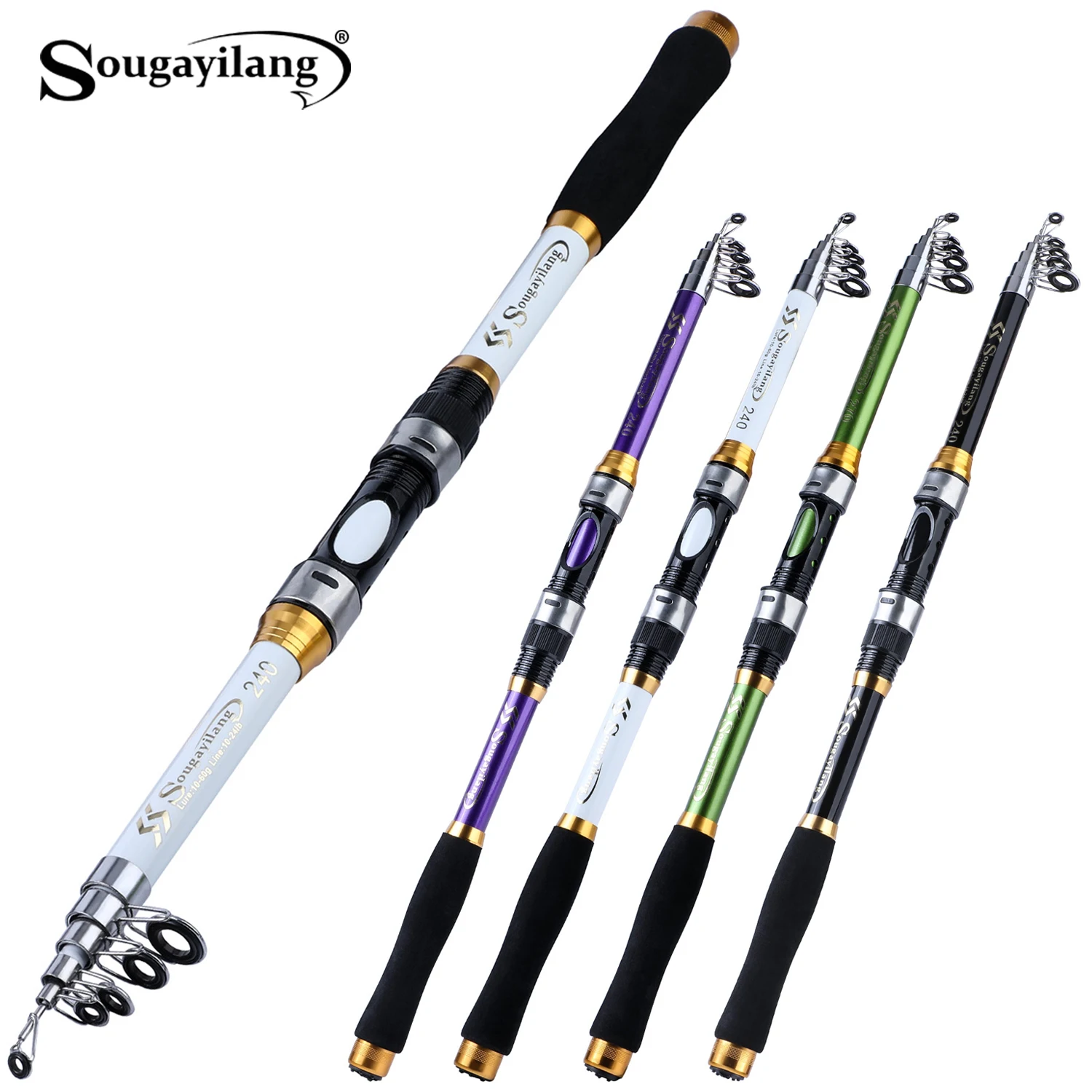 Canne Sougayilang télescopique 4 couleurs 1.8m-3.3m fibre verre EVA voyage max drag 5kg pêche spinning