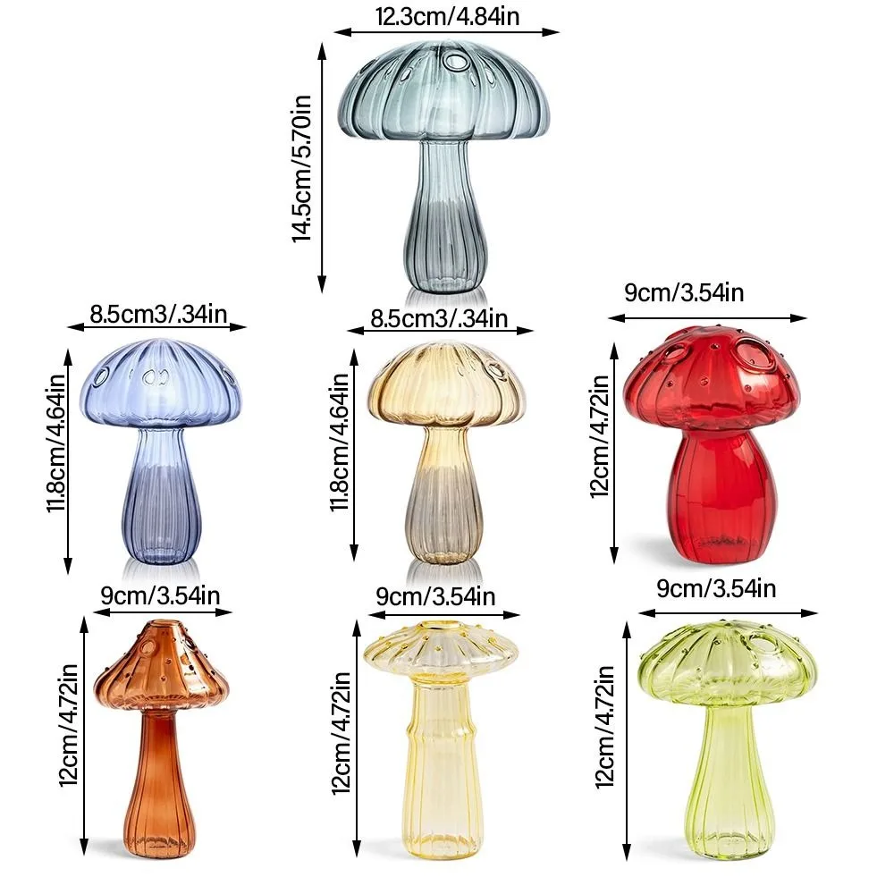 Transparent Glass Mushroom Shaped Vase for Home Decor