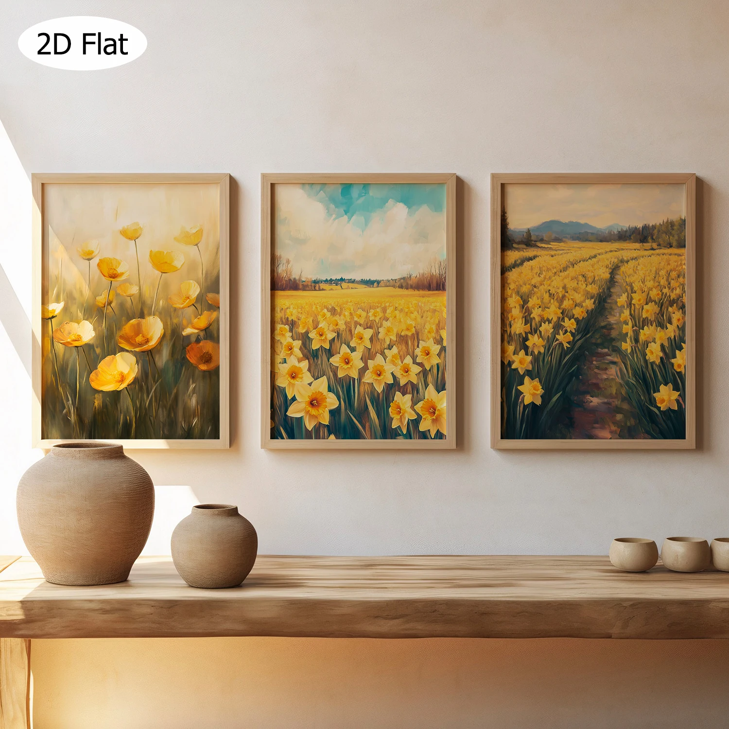 3pcs Yellow Flowers Poster Canvas Print Daffodil Field Wall Art ...