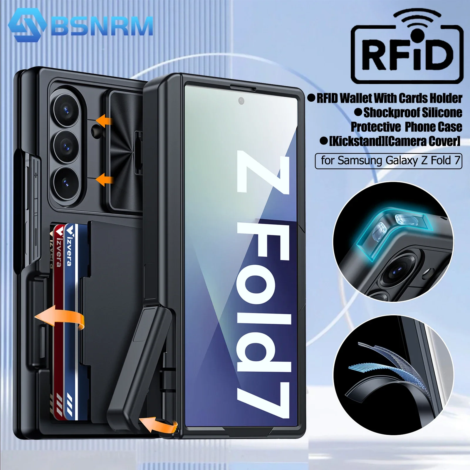 Ultimate Wallet Case with RFID Protection, Hidden Stand, Camera Guard, Shockproof Silicone - Black