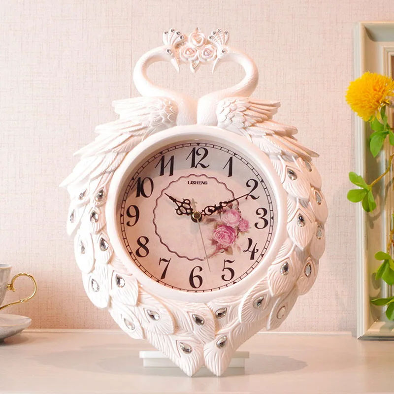 Desktop White Swan Mute  Retro Minimalist Bedside Table Clock B  