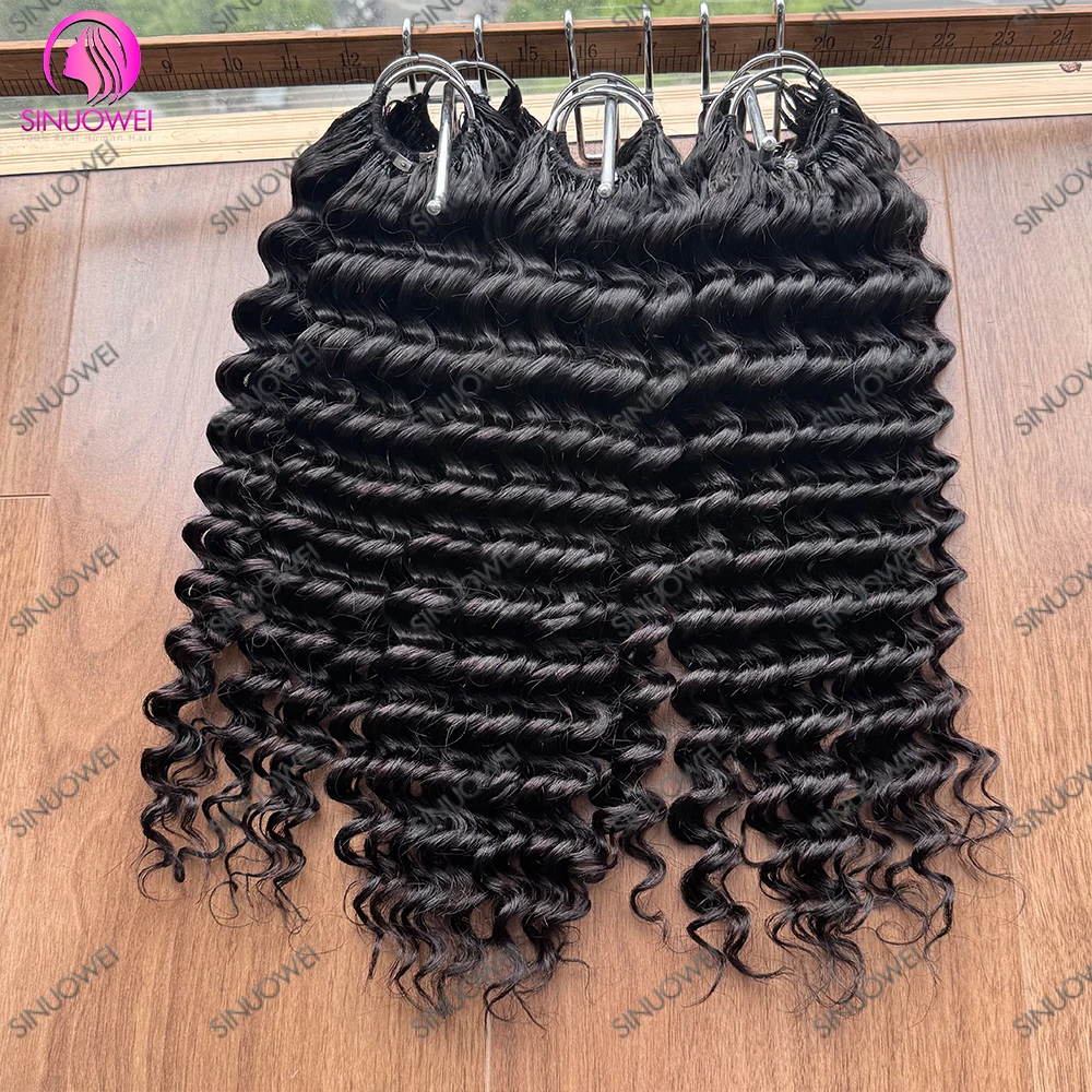 12A Deep Wave Feather Crochet Hair Double Drawn 100% Human Hair Pre-Separated Crochet Feather Hair Extensions For Braiding 2