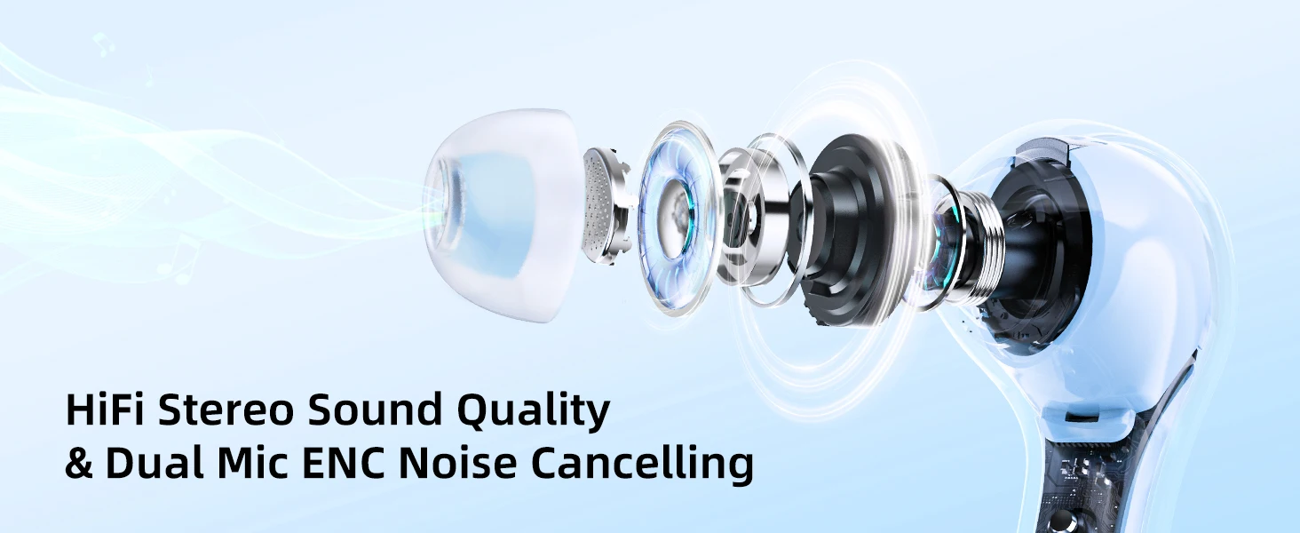 Description Picture 5 of itemWireless Bluetooth Headphones T8 With ENC Noise Canceling Earphones HiFi Stereo Mic Mini in-Ear Earbuds LED Digital Display