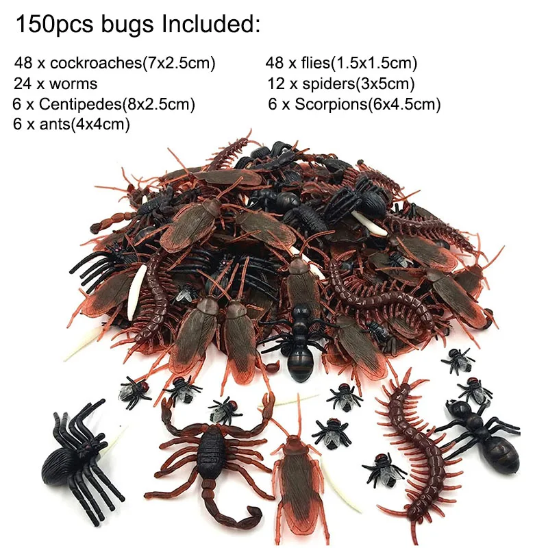 150 pz insetti realistici scarafaggi ragni scorpioni di plastica insetti  finti per la festa di Halloween foun's Day Trick Prank Toy Decor