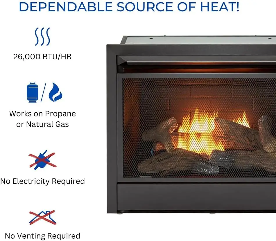 Ventless 26,000 BTU Heats 1,350 Square Feet Dual Fuel No-Clearance Gas Fireplace Insert with Remote Control, Black 3