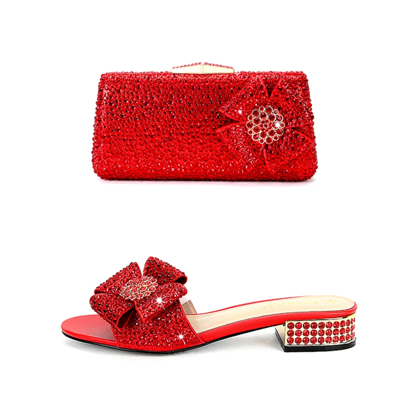 New Ladies Rhinestone Clutch Flat Heel Diamond Evening Shoes and Bag suit Rhinestone Flat plus size Stone Slippers Size 34-44 3