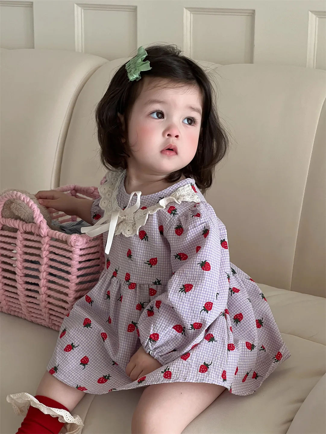 2025 Spring New Baby Girl Long Sleeve Dress Cute Strawberry