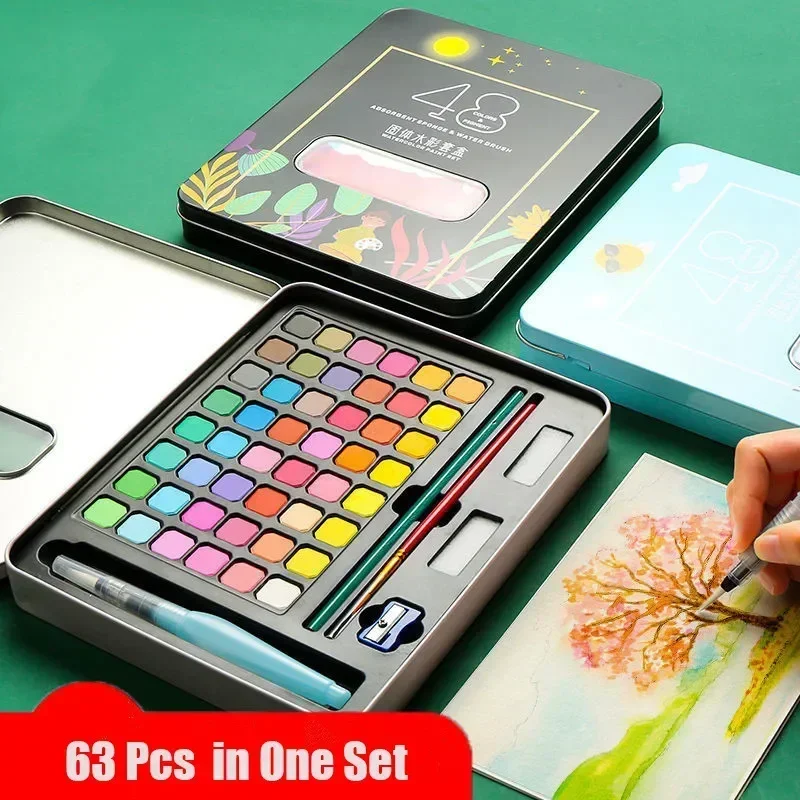 Professional Watercolor Paint Set 48 Colors Painting Set With Paint Brush Watercolor Paper Pigment Art Supplies 63 Pcs watercolor painting set watercolor paint watercolor pigment