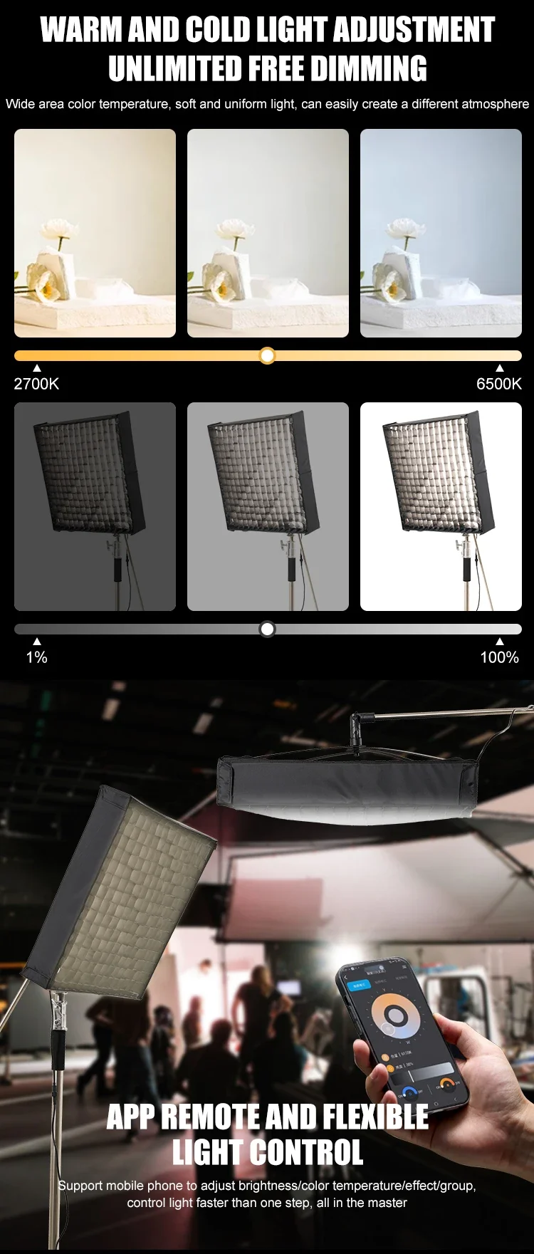 JB-10 150W Flexible LED Video Light 2700K-6500K 60*60cm Rollable Cloth Photograp