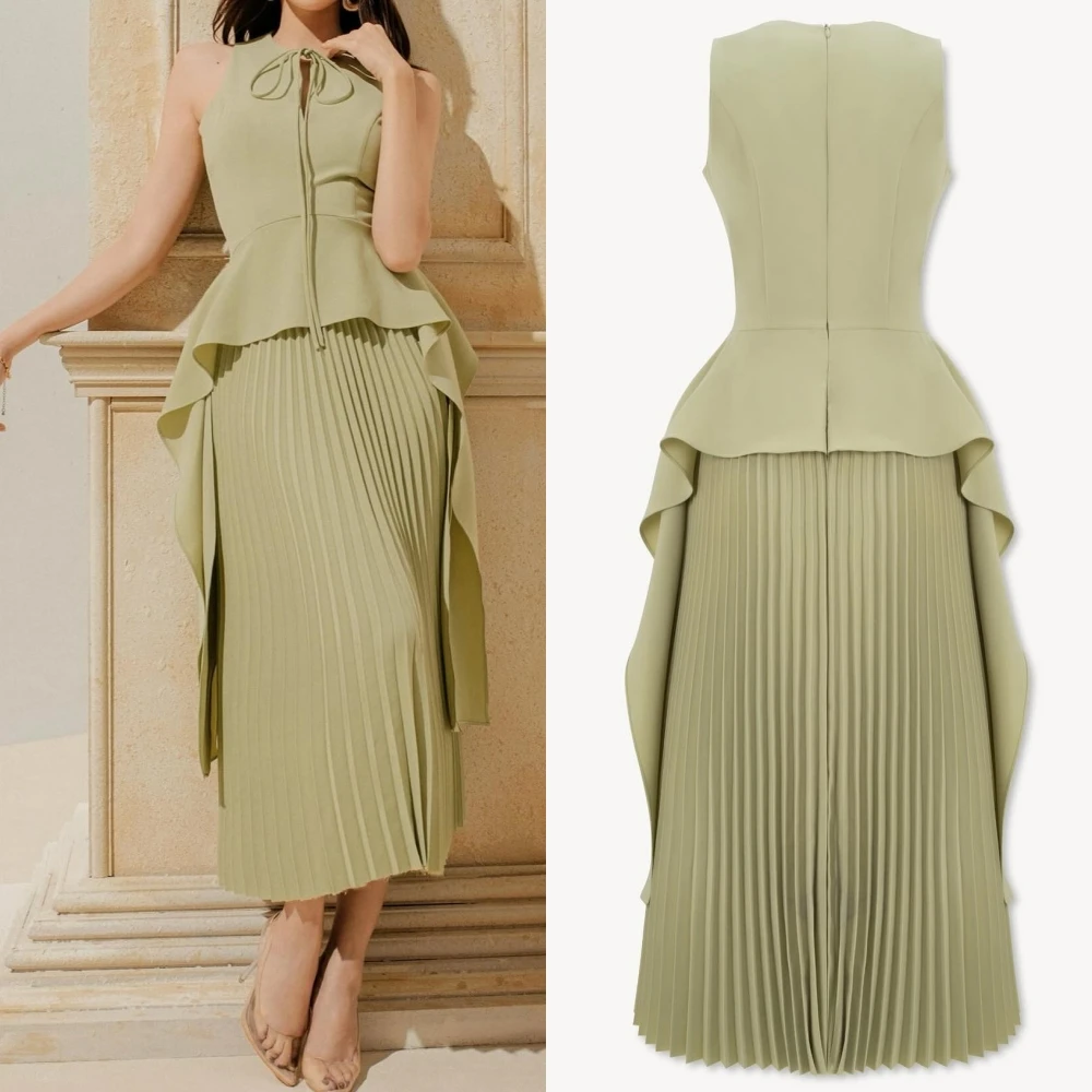 Prom  Evening Jersey Bow Draped Cocktail Party A-line O-Neck Bespoke Occasion Gown Midi es Saudi Arabia