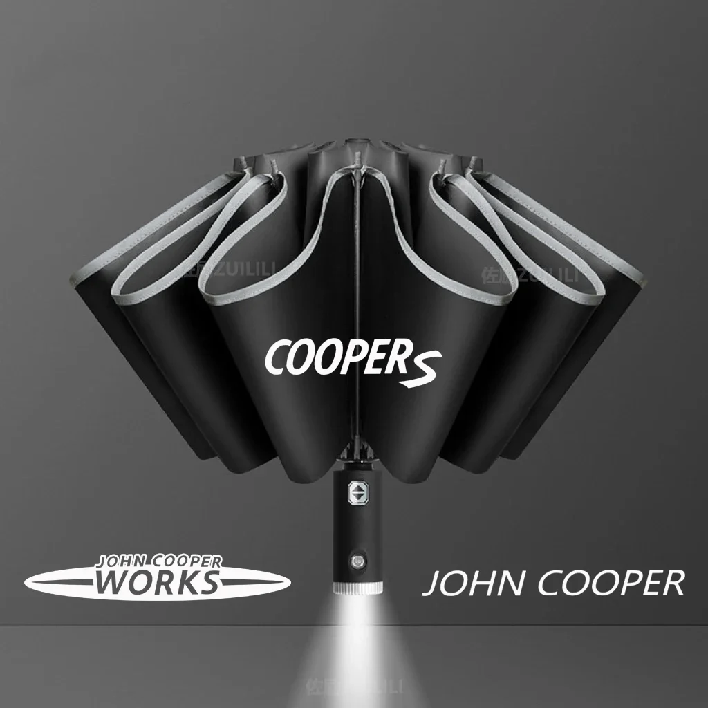 Per Mini One Cooper S John Cooper Works Clubman Logo Personalizzato Striscia Riflettente Automatica Reverse Led Lightwindproofumbrella