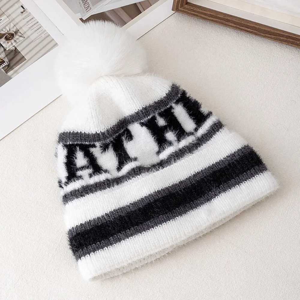 New Style Fashion HEAT Letter Beanie Hat Caps Pompoms Warm Winter Hat Y2K Beanie For Woman Girl
