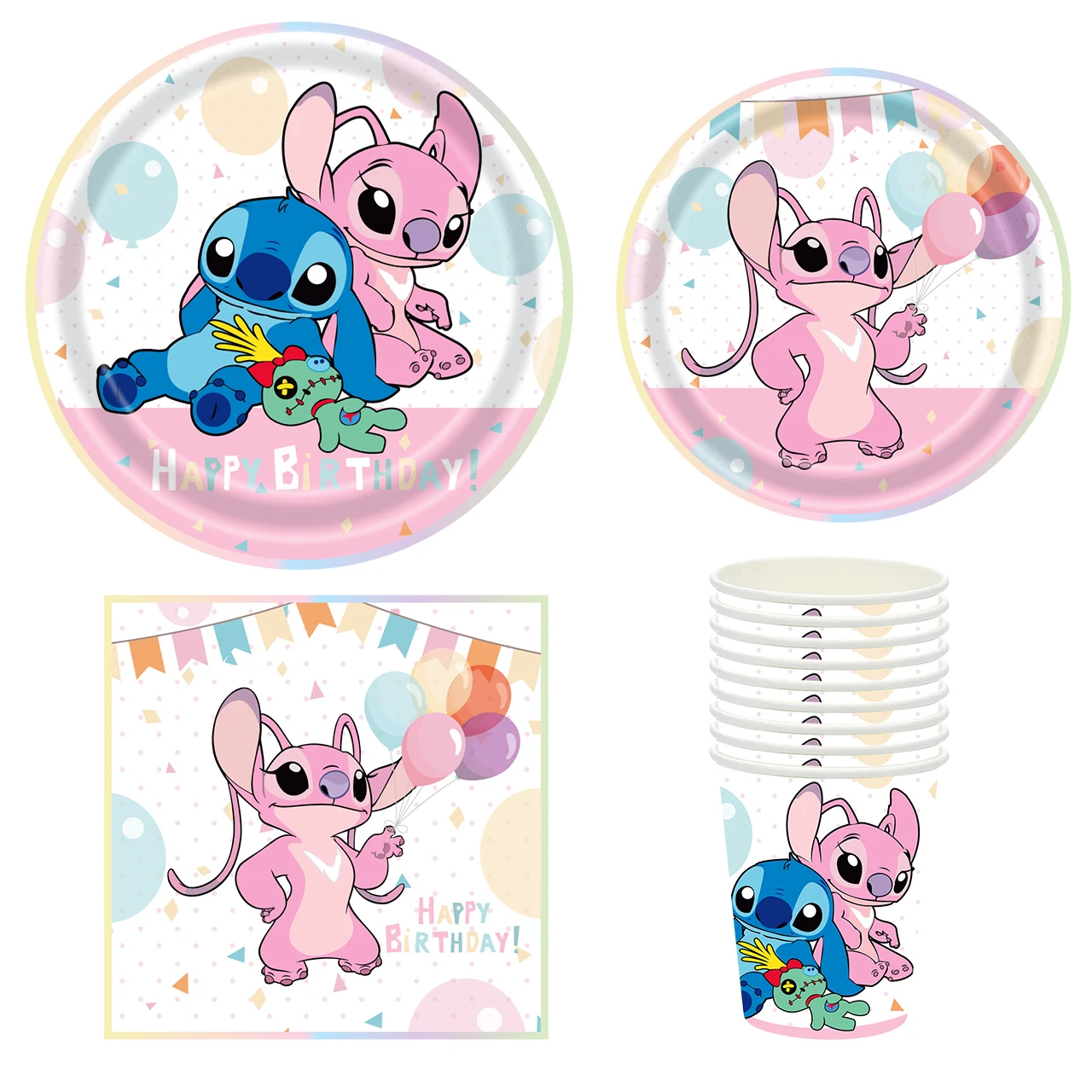 4 Bicchieri Riutilizzabili Stitch And Angel - Plastica Per Feste E Compleanni A Tema - Foto 6