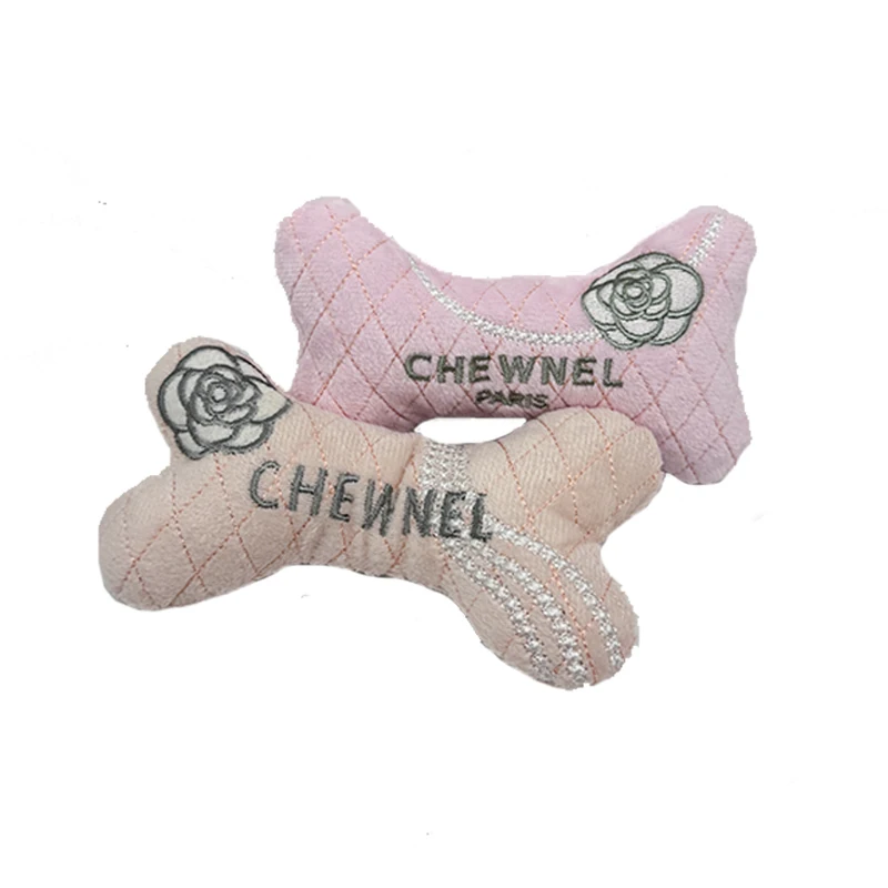 New Arrive Pet Plush Toys Cute Bone Bag Perfume Shaped Bite Chewing Squeaky Toys Luxury Designer Puppy Gift Toy 4
