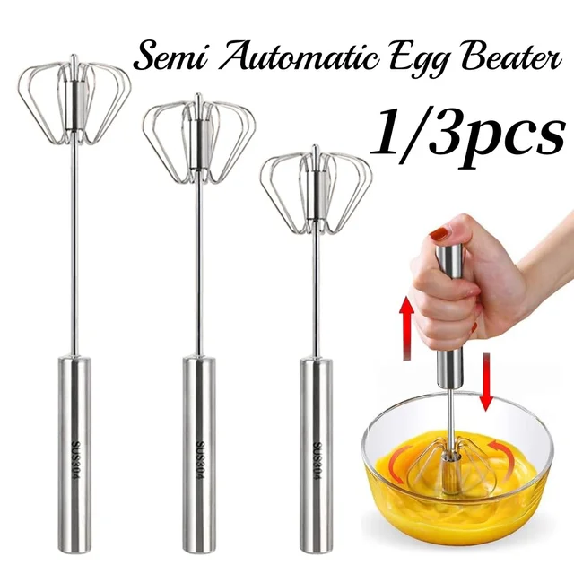 1/3Pcs Semi Automatic Egg Beater Stainless Steel Manual Hand Whisk Mixer Self-Turning Cream Utensils Kitchen Gadgets Egg Tools 1