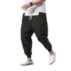 Elastic Waist Trousers Japanese Style Men's Harem Pants with Deep Crotch Ankle Length Pockets for Casual Daily Wear in Plus Size 5