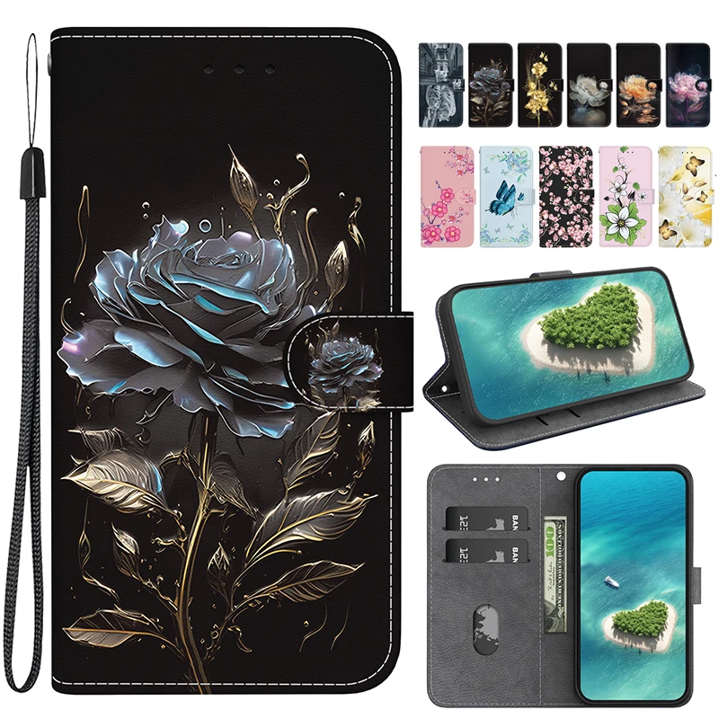 Versatile Stand Flip Wallet Case with Artistic Design