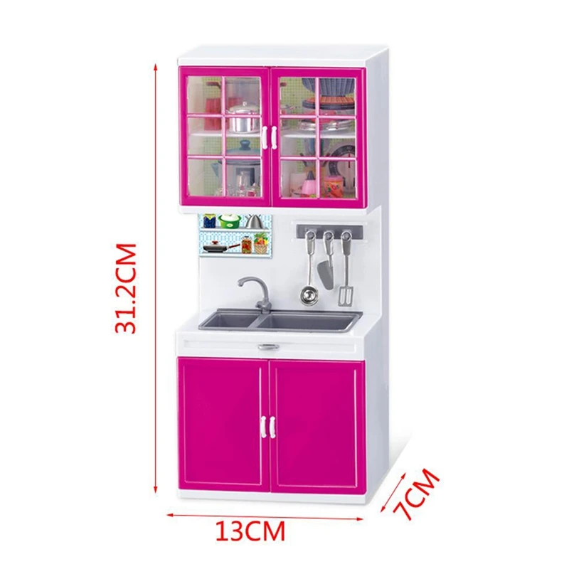 Simulation Kitchen Cabinets Set Children Pretend Play Cooking Tools Mini Tableware Sets Toys Girls Dollhouse Playset 3
