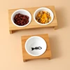 Pet Cat Dog Double Bowl Single Bowl Ceramic Bowl Bamboo Wooden Table Into A Kitten Skid Resistant Double Bowl Small Dog Food Bow 3