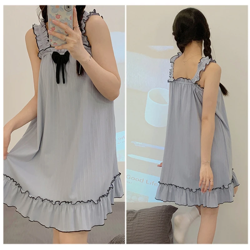 5XL حجم كبير فستان النوم الحمالة مع وسادة الصدر المرأة الصيف الحلو ثوب النوم يمكن ارتداؤها خارج ملابس المنزل الطالب اليابانيين